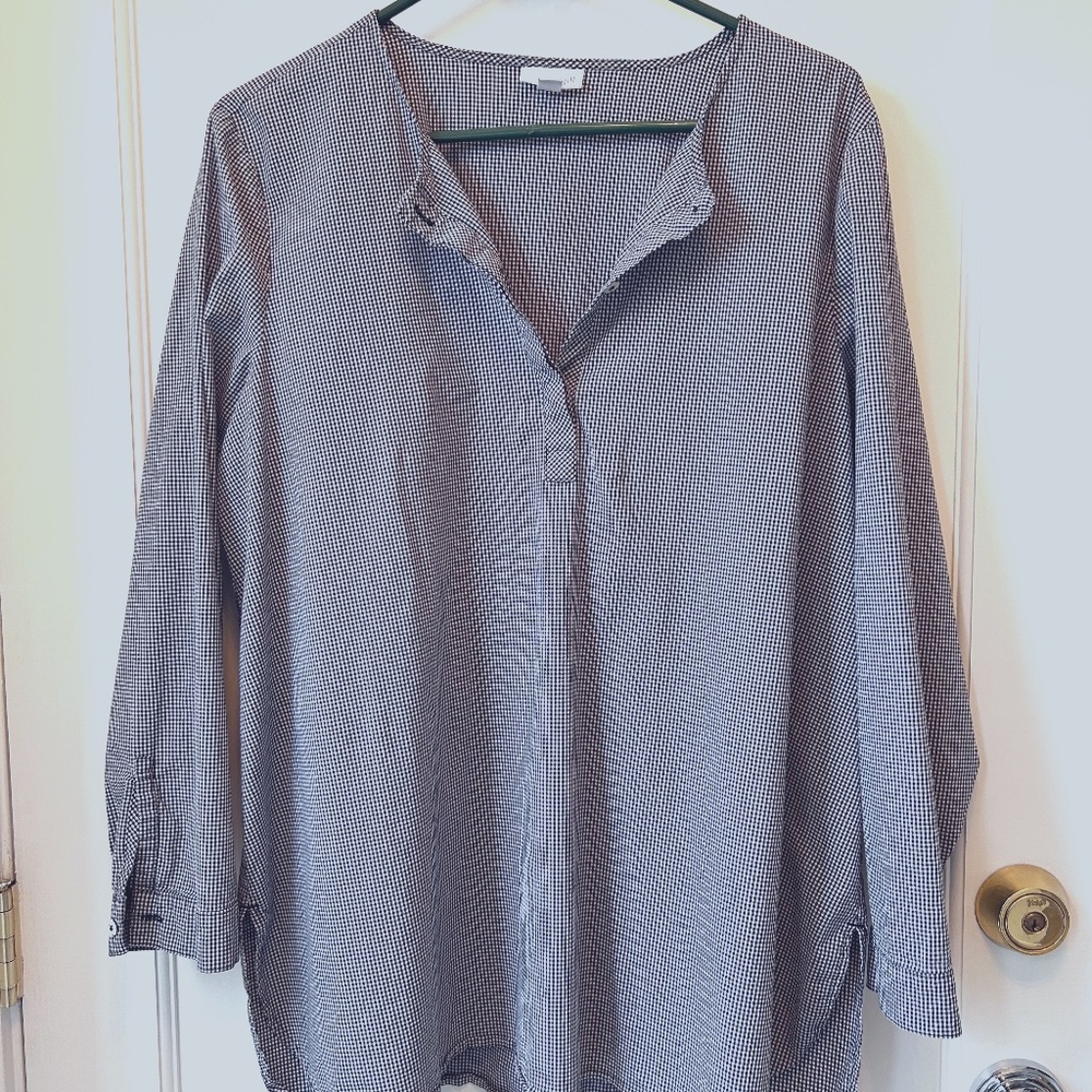 J. JILL XL 1X MICRO GINGHAM STRETCHY BLOUSE COMFORTABLE CASUAL